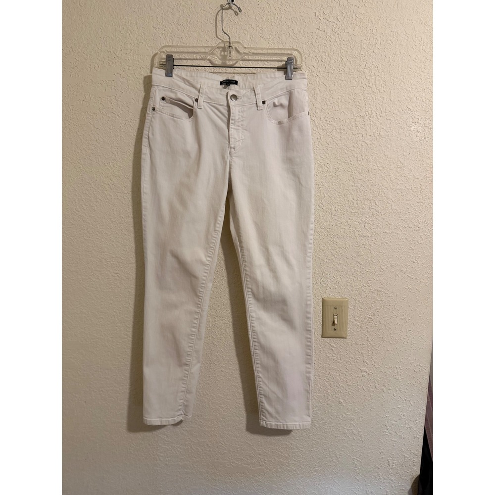 Eileen Fisher Womens White Slim Straight Denim Jeans Size 6 Minimalist Coastal